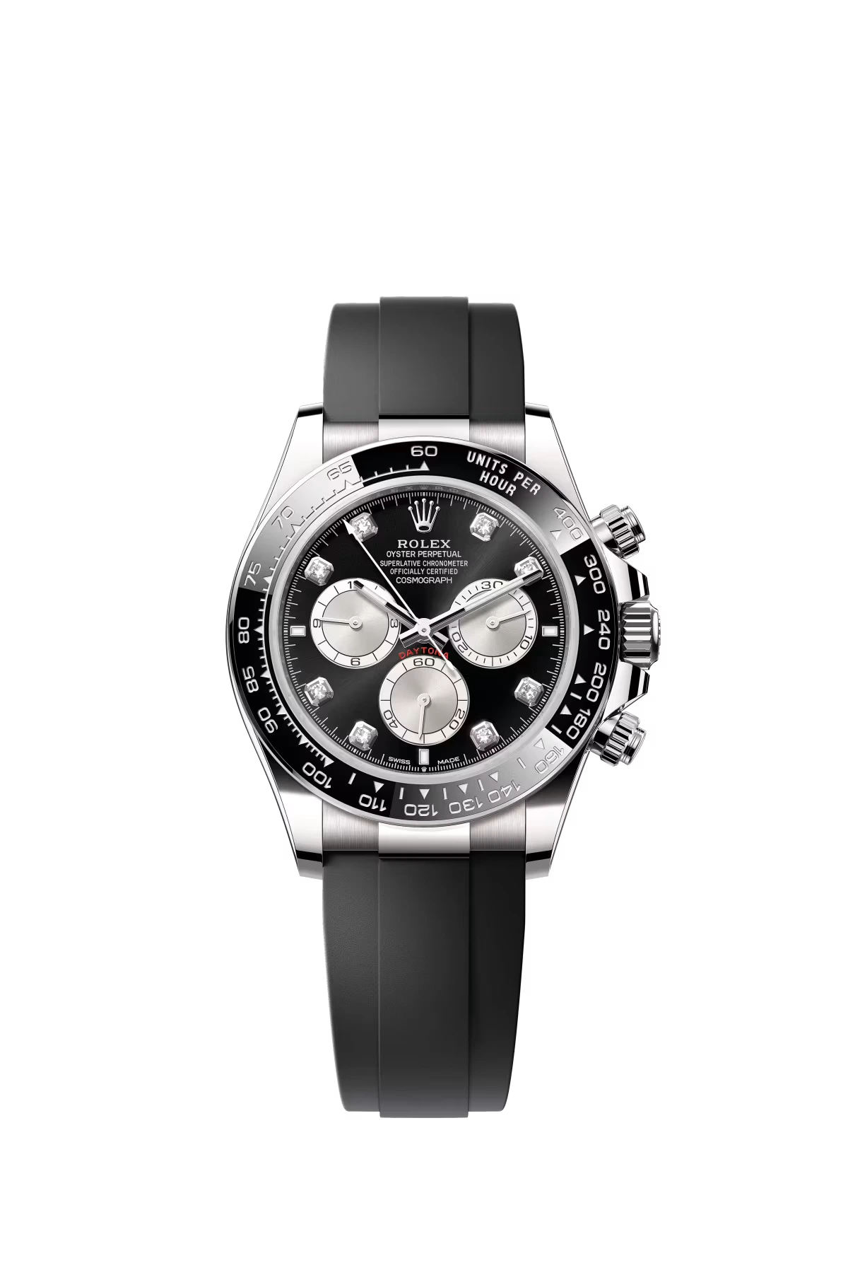 Pre-owned Rolex Cosmograph Daytona White Gold Oysterflex Black & Steel Diamond Dial 40mm