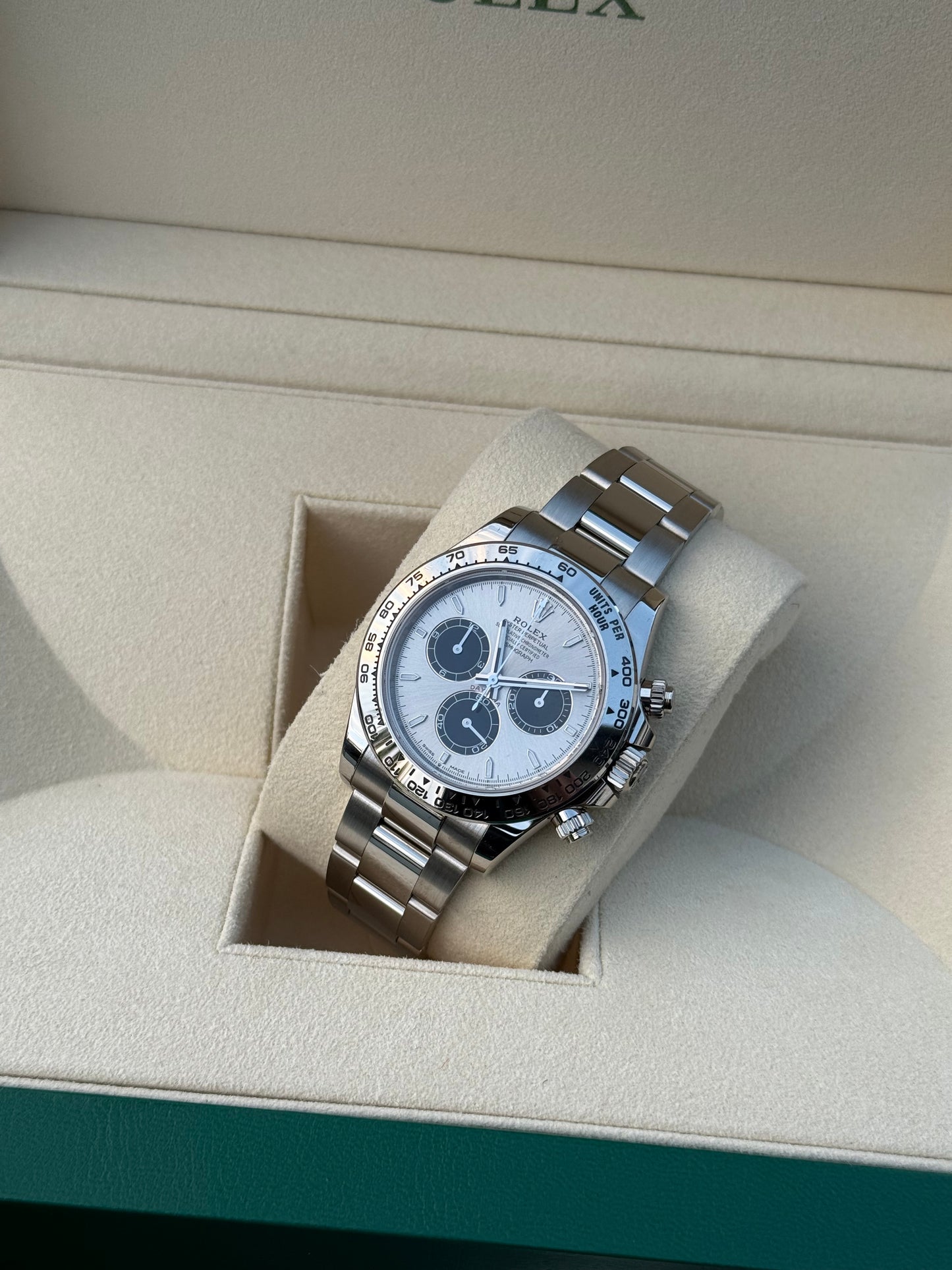 Rolex Daytona 126509 18ct White Gold case and Silver dial.