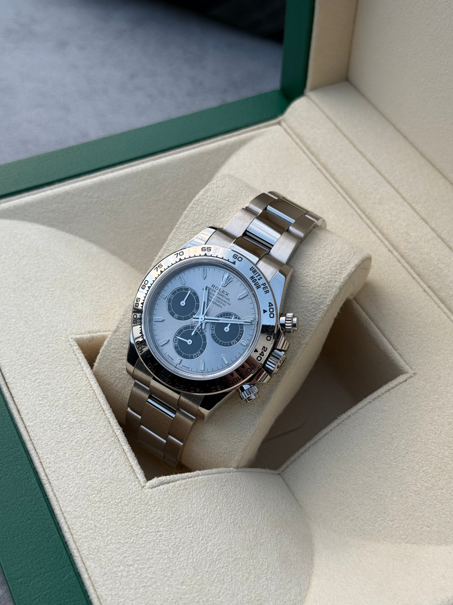 Rolex Daytona 126509 18ct White Gold case and Silver dial.