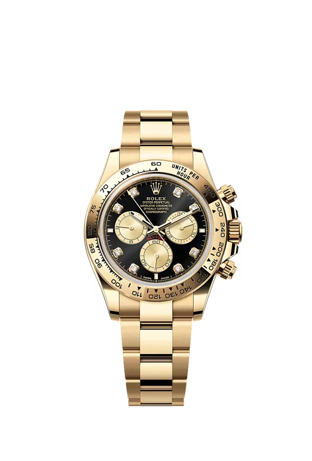 Pre-owned Rolex Cosmograph Daytona Yellow Gold Black & Gold Diamond Dial 40mm