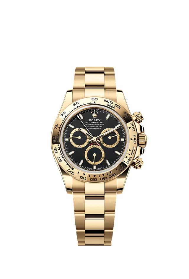 Pre-owned Rolex Cosmograph Daytona Yellow Gold Black On Black Dial 40mm