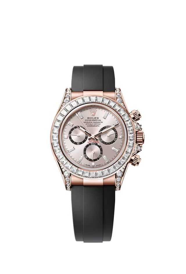 Pre-owned Rolex Cosmograph Daytona Rose Gold Oysterflex Sundust Diamond Set Dial 40mm