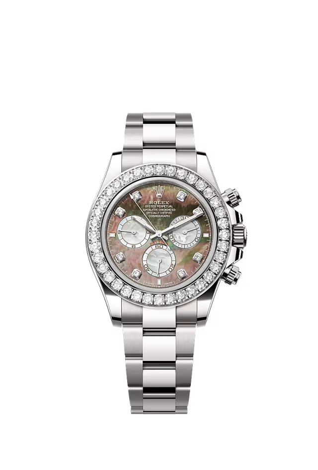 Pre-owned Rolex Cosmograph Daytona White Gold Mother Of Peal Diamond Dial & Bezel 40mm