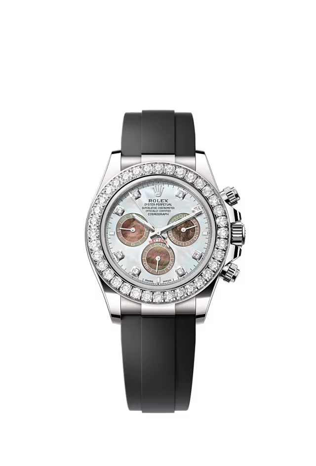 Pre-owned Rolex Cosmograph Daytona White Gold Oysterflex Mother Of Pearl Diamond Dial 40mm