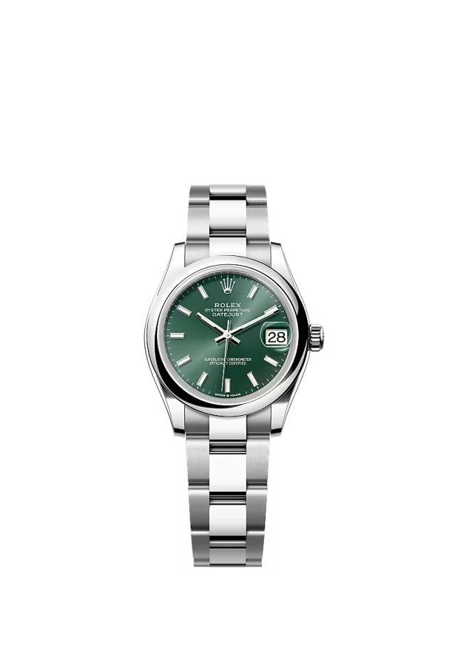 Pre-owned Rolex Datejust 31mm Oyster Smooth Green Baton Dial