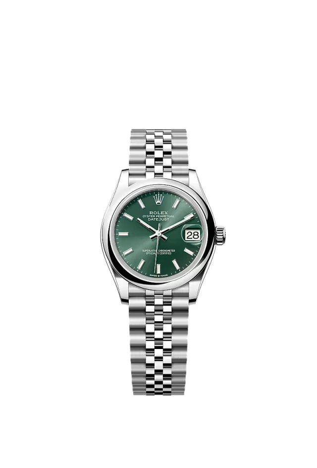 Pre-owned Rolex Datejust 31mm Jubilee Smooth Green Baton Dial