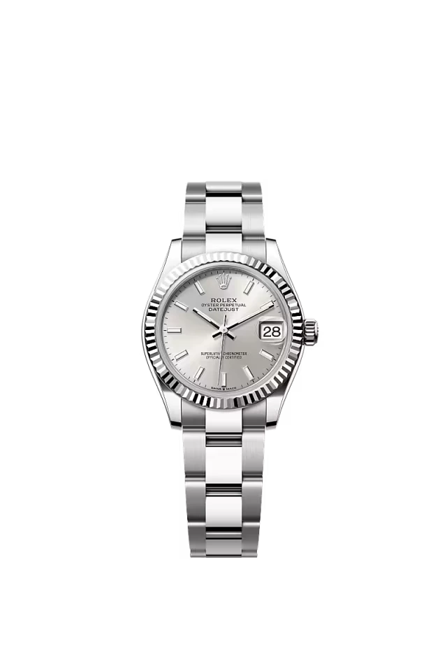 Pre-owned Rolex Datejust 31mm Oyster Fluted Silver baton Dial