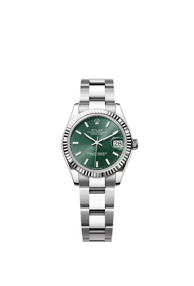 Pre-owned Rolex Datejust 31mm Oyster Fluted Green baton Dial