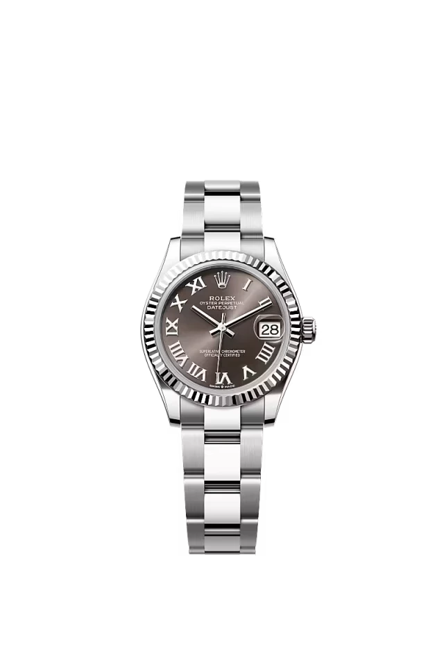 Pre-owned Rolex Datejust 31mm Oyster Fluted Dark Grey Roman Dial