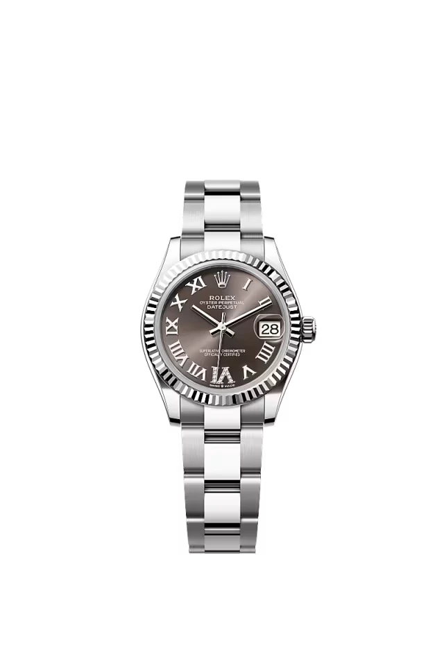 Pre-owned Rolex Datejust 31mm Oyster Fluted Dark Grey Diamond Roman Dial