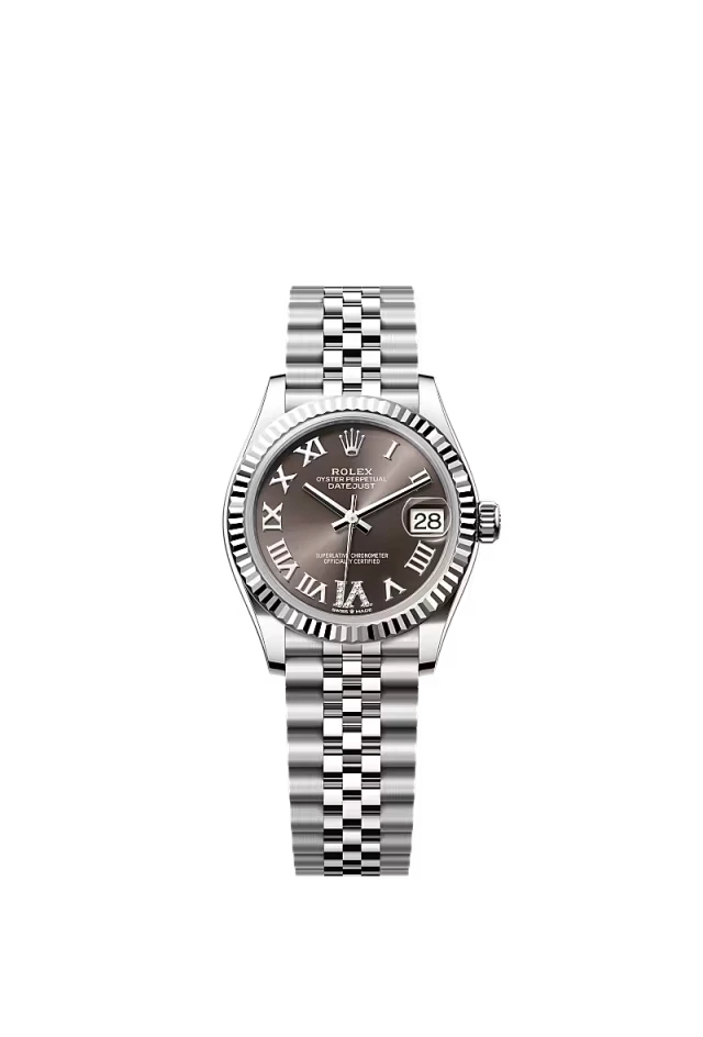 Pre-owned Rolex Datejust 31mm Jubilee Fluted Dark Grey Diamond Roman Dial