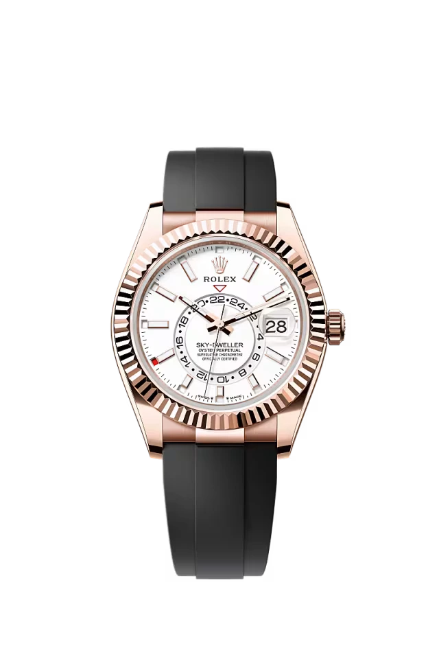Pre-owned Rolex Sky-Dweller Rose Gold Oysterflex 42MM
