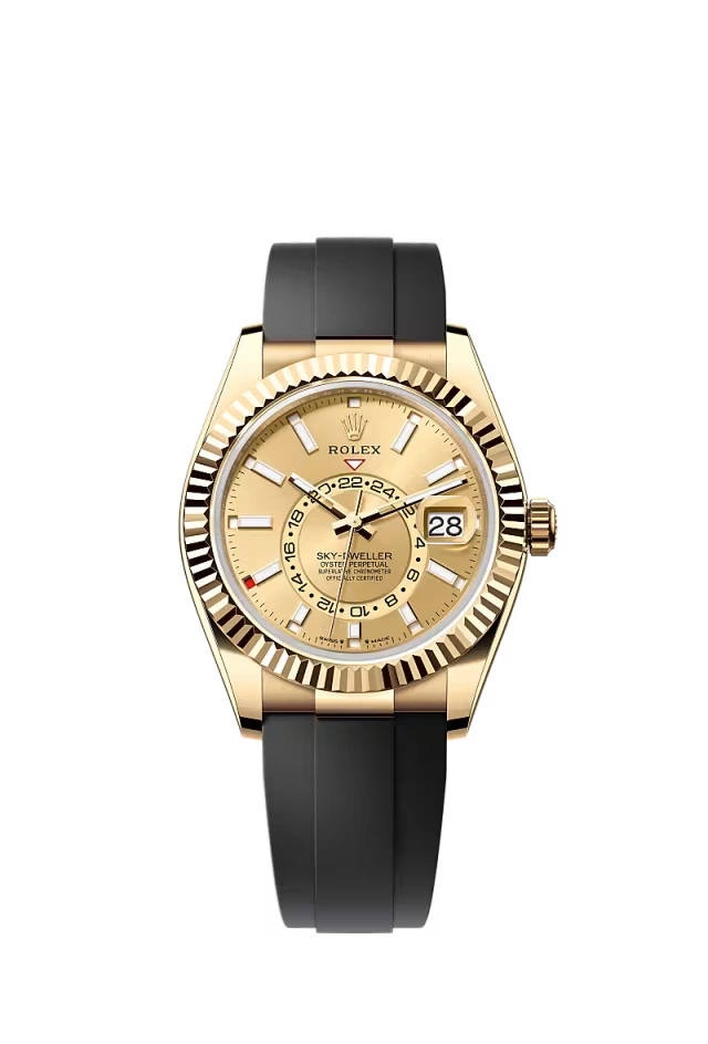 Pre-owned Rolex Sky-Dweller 42MM Yellow Gold Oysterflex Champaign Dial