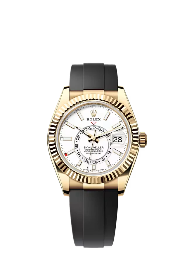 Pre-owned Rolex Sky-Dweller 42MM Yellow Gold Oysterflex White Dial