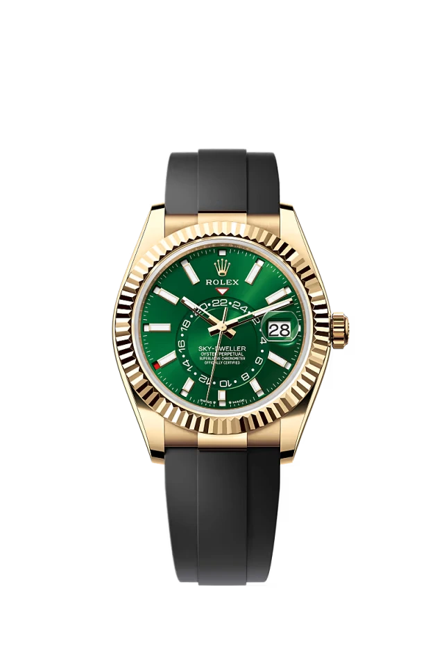 Pre-owned Rolex Sky-Dweller 42MM Yellow Gold Oysterflex Money Green Dial