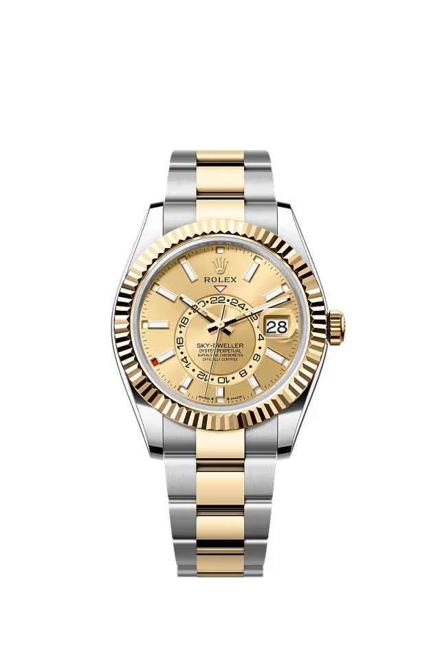Pre-owned Rolex Sky-Dweller 42MM Steel & Gold Oyster Champaign Dial
