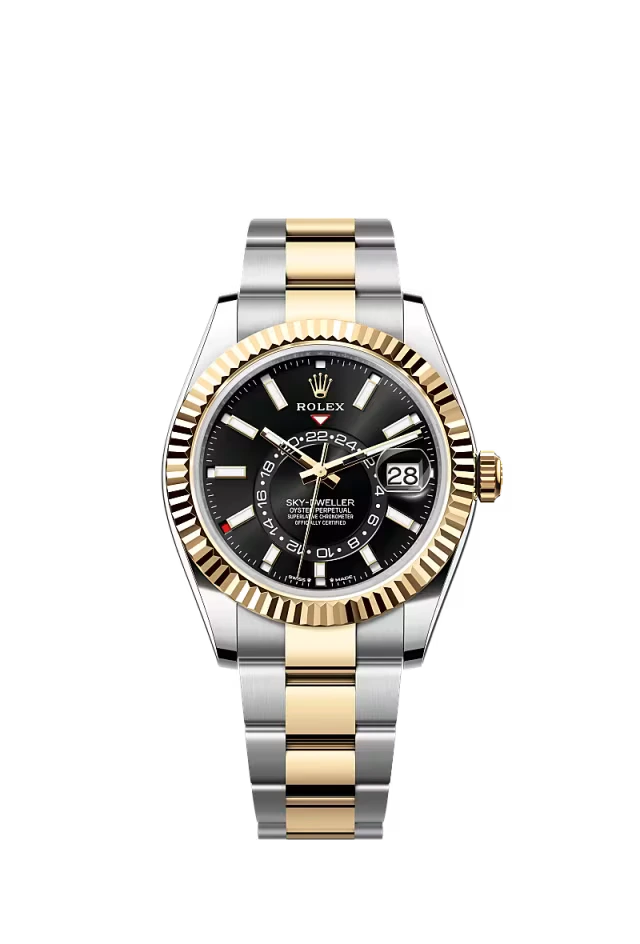 Pre-owned Rolex Sky-Dweller 42MM Oyster Steel & Gold Black Dial