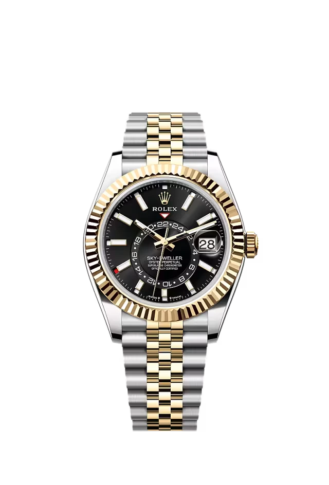 Pre-owned Rolex Sky-Dweller 42MM Steel & Gold Jubilee Black Dial