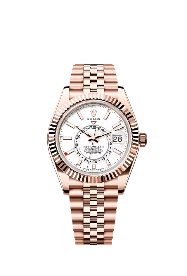 Pre-owned Rolex Sky-Dweller Rose Gold Jubilee 42MM White Dial