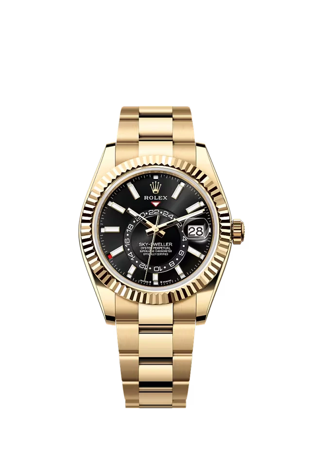 Pre-owned Rolex Sky-Dweller 42MM Oyster Yellow Gold Black Dial