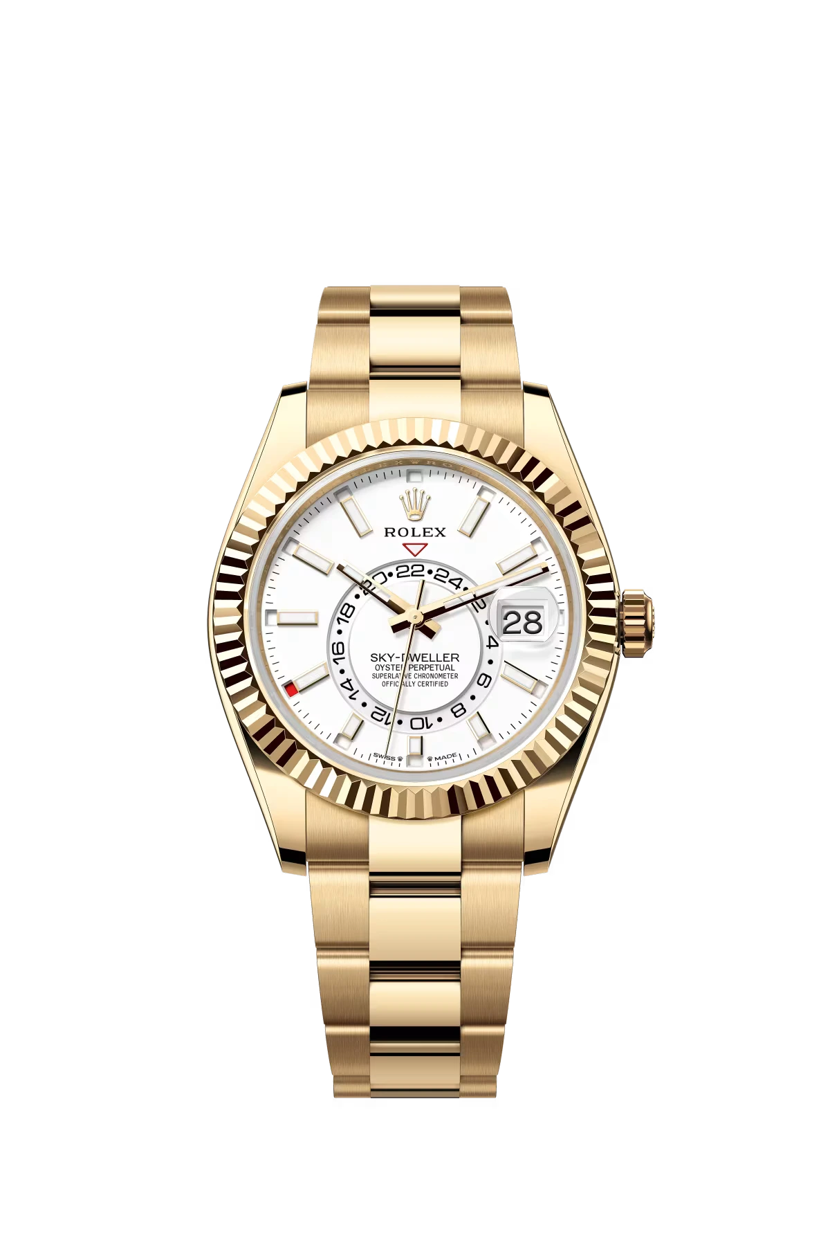 Pre-owned Rolex Sky-Dweller 42MM Oyster Yellow Gold White Dial