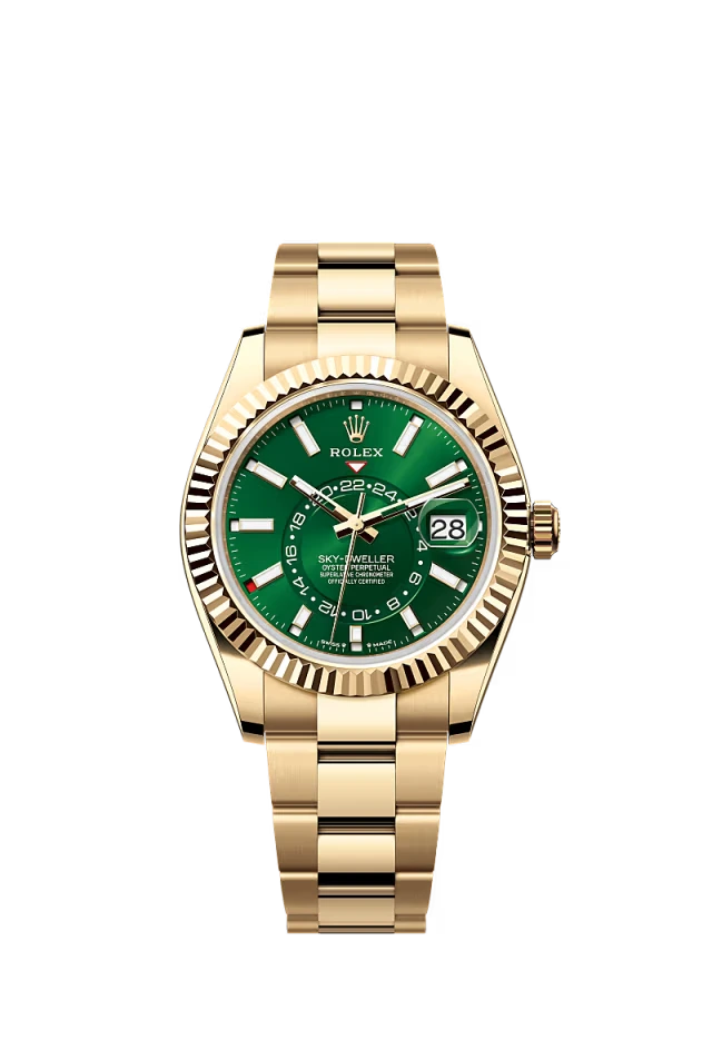 Pre-owned Rolex Sky-Dweller 42MM Oyster Yellow Gold Money Green Dial