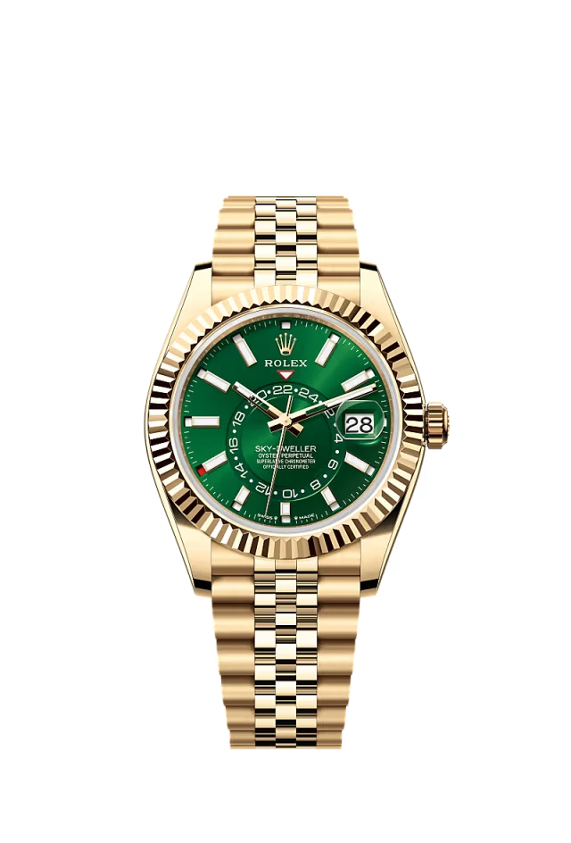Pre-owned Rolex Sky-Dweller 42MM Jubilee Yellow Gold Money Green Dial