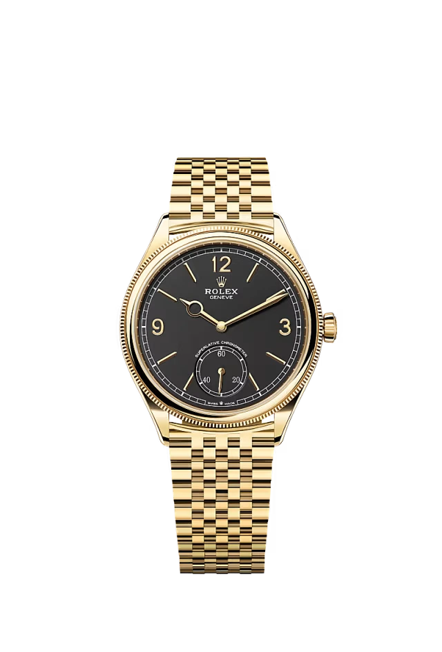 Pre-owned Rolex 1908 Yellow Gold 39mm Black Dial Settimo Bracelet