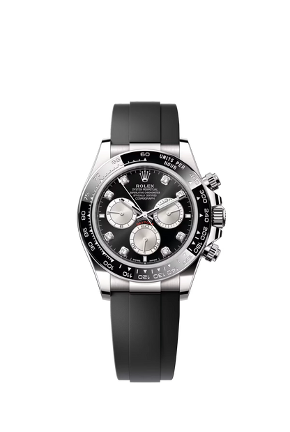 Pre-owned Rolex Cosmograph Daytona White Gold Oysterflex Black & Steel Diamond Dial 40mm