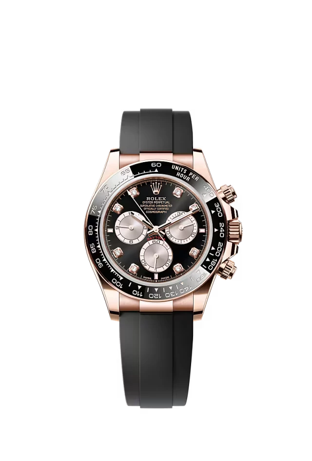 Pre-owned Rolex Cosmograph Daytona Rose Gold Oysterflex Black & Sundust Diamond Dial 40mm