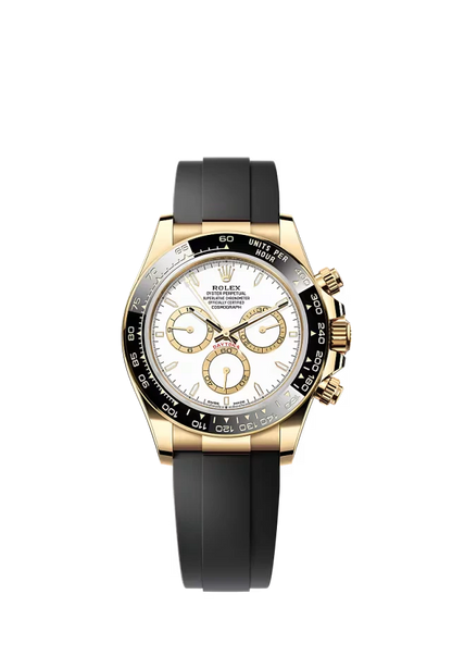 Pre-owned Rolex Cosmograph Daytona Oysterflex Yellow Gold White Dial 40mm