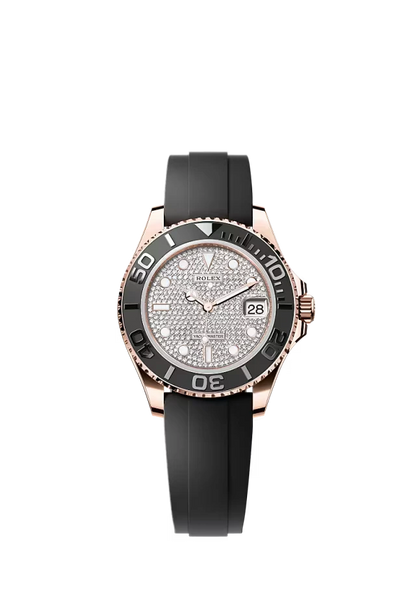 Pre-owned Rolex Yacht-Master Rose Gold Oysterflex Pave Dial 37MM