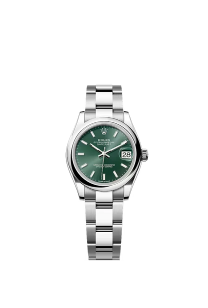 Pre-owned Rolex Datejust 31mm Oyster Smooth Green Baton Dial