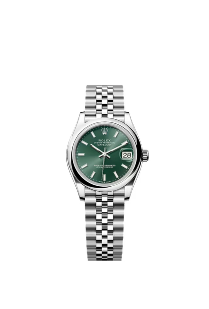 Pre-owned Rolex Datejust 31mm Jubilee Smooth Green Baton Dial