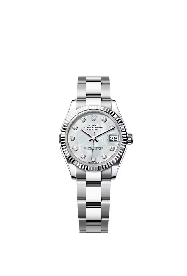 Pre-owned Rolex Datejust 31mm Oyster Fluted Mother Of Pearl Diamond Dot Dial