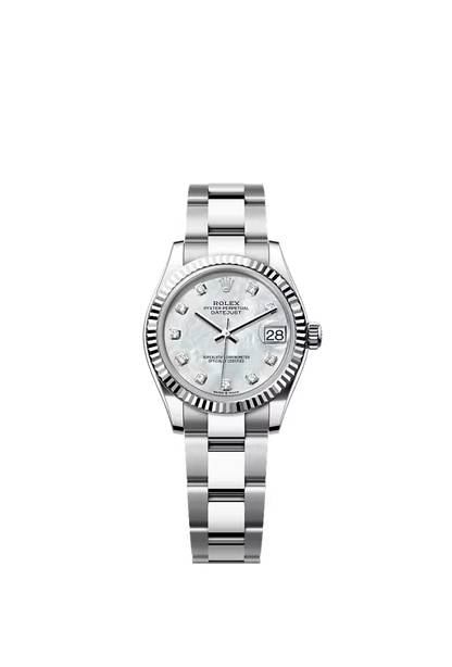 Pre-owned Rolex Datejust 31mm Oyster Fluted Mother Of Pearl Diamond Dot Dial