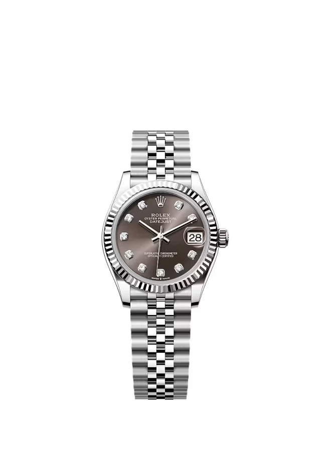 Pre-owned Rolex Datejust 31mm Jubilee Fluted Dark Grey Diamond Dot Dial