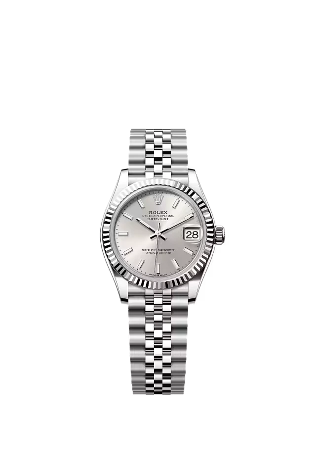 Pre-owned Rolex Datejust 31mm Jubilee Fluted Silver Baton Dial 278274-0012