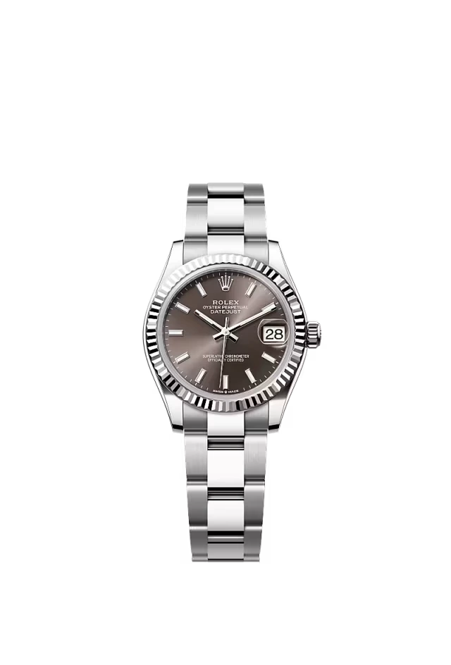 Pre-owned Rolex Datejust 31mm Oyster Fluted Dark Grey baton Dial