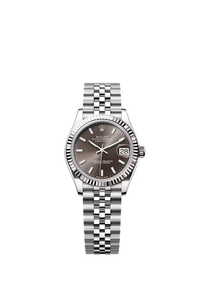 Pre-owned Rolex Datejust 31mm Jubilee Fluted Dark Grey Baton Dial