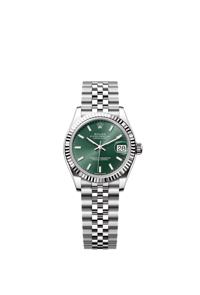 Pre-owned Rolex Datejust 31mm Jubilee Fluted Green Baton Dial