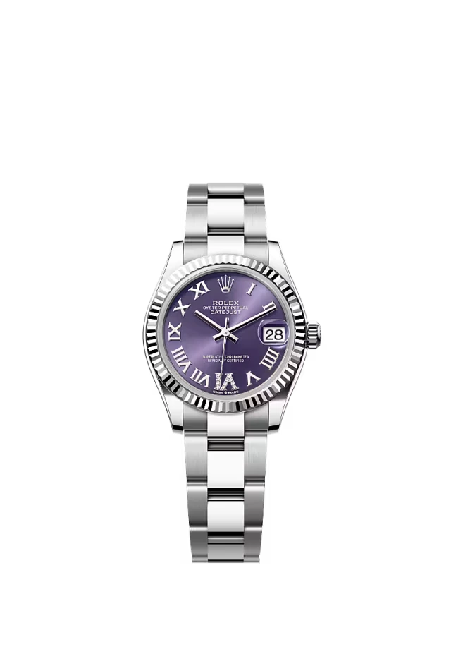 Pre-owned Rolex Datejust 31mm Oyster Fluted Purple Diamond Roman Dial