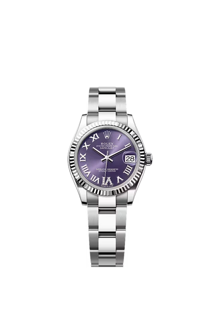 Pre-owned Rolex Datejust 31mm Oyster Fluted Purple Diamond Roman Dial