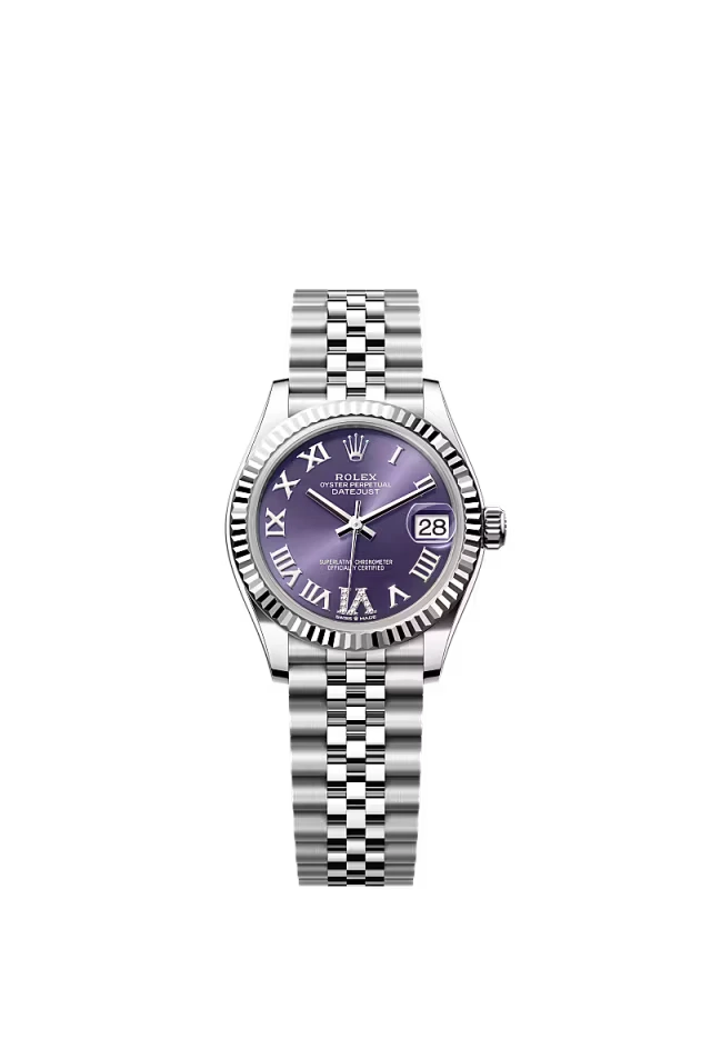 Pre-owned Rolex Datejust 31mm Jubilee Fluted Purple Diamond Roman Dial