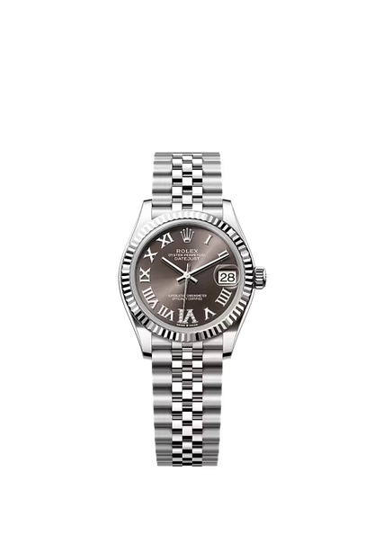 Pre-owned Rolex Datejust 31mm Jubilee Fluted Dark Grey Diamond Roman Dial