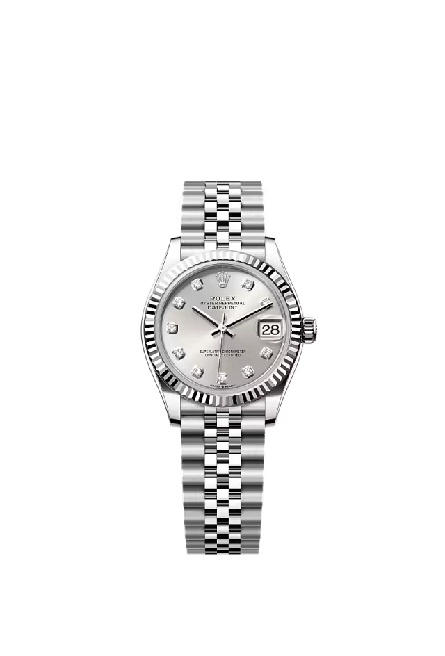 Pre-owned Rolex Datejust 31mm Jubilee Fluted Silver Diamond Dot Dial 278274-0030