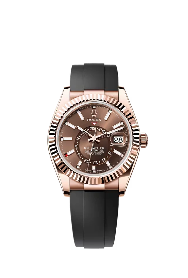 Pre-owned Rolex Sky-Dweller Rose Gold Oysterflex 42MM