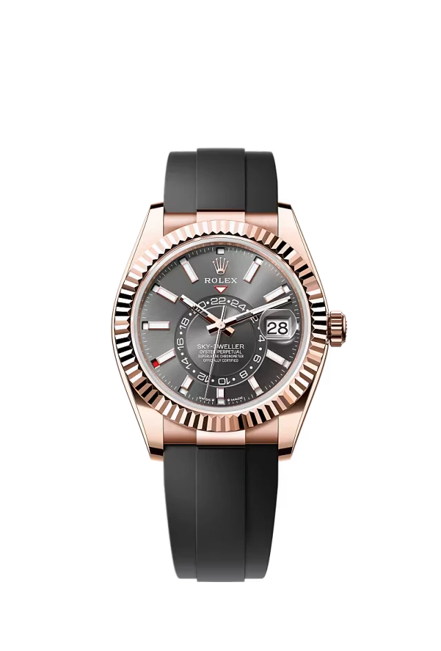 Pre-owned Rolex Sky-Dweller Rose Gold Oysterflex 42MM