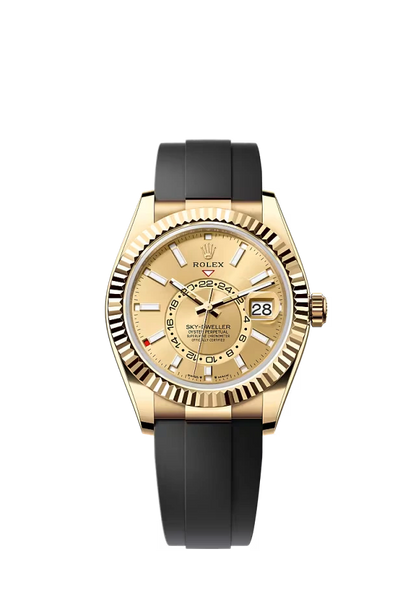 Pre-owned Rolex Sky-Dweller 42MM Yellow Gold Oysterflex Champaign Dial