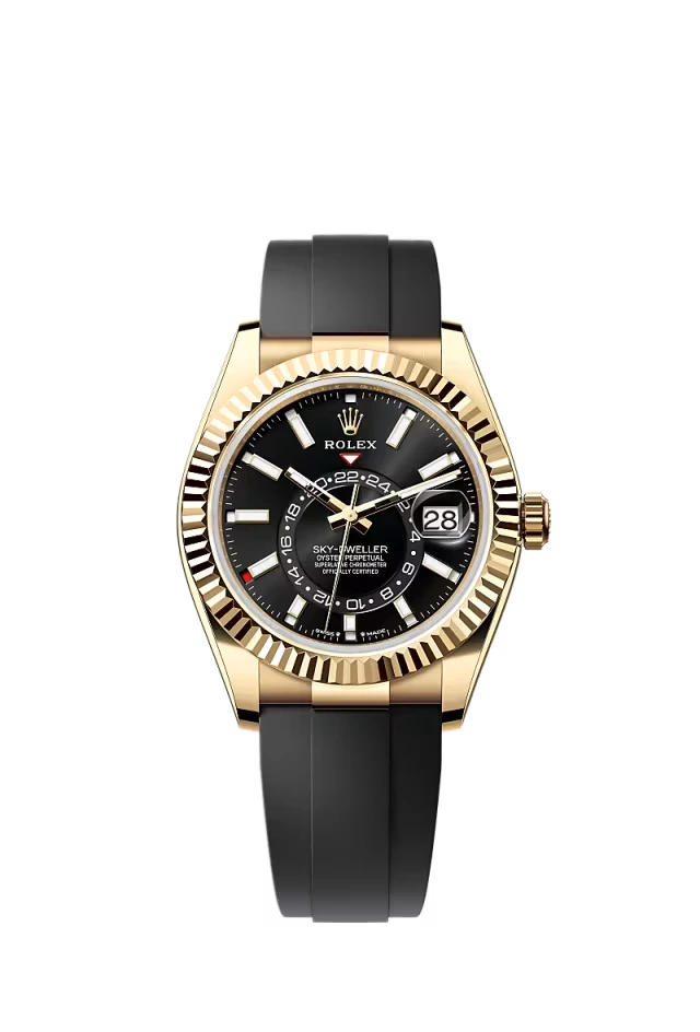Pre-owned Rolex Sky-Dweller 42MM Yellow Gold Oysterflex Black Dial